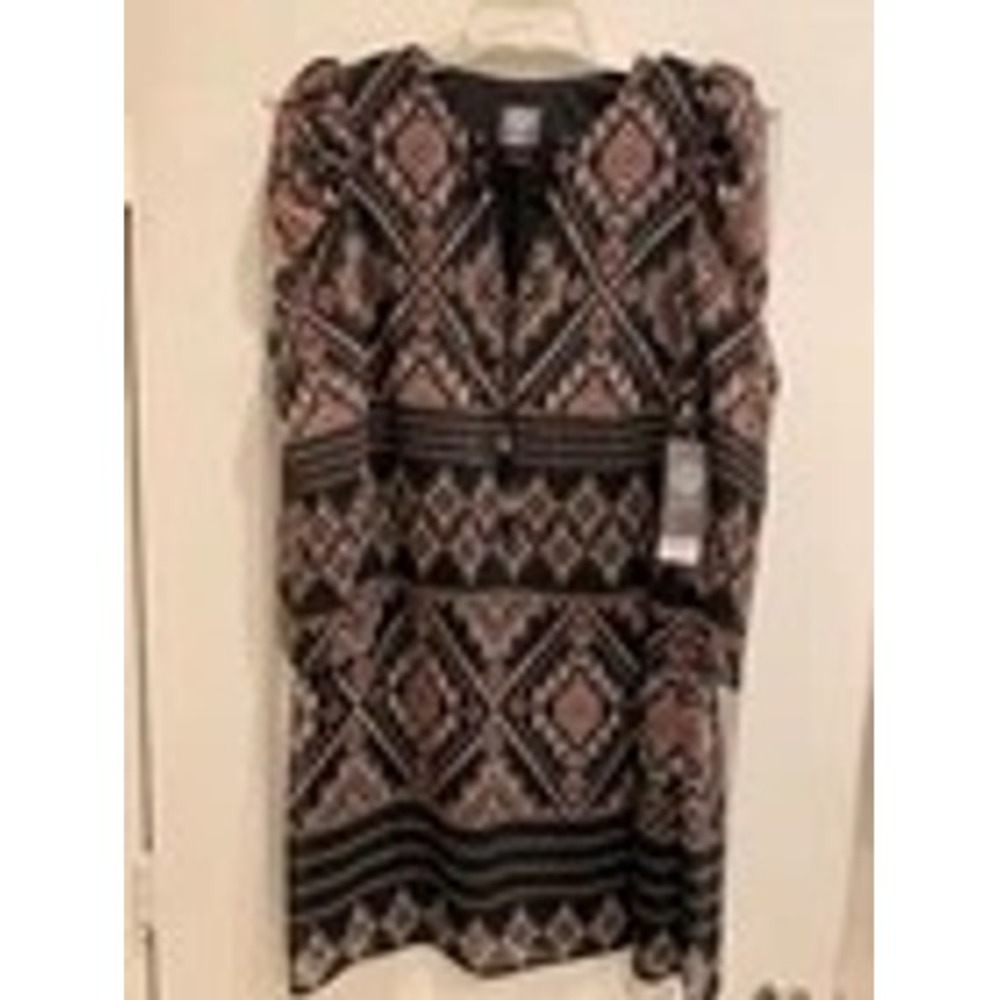Vince Camuto Chiffon Dress with‎ Black Diamond Designs Sz 6